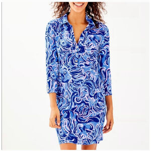 Lilly Pulitzer UPF 50+ Ansley Polo Dress Costal Blue Whispurr Workwear Size M